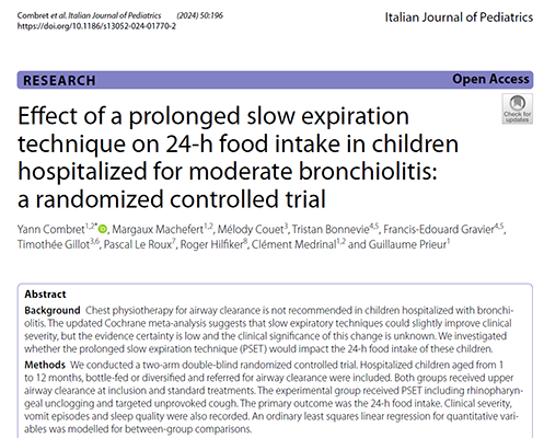 Effect of a prolonged slow expiration
technique on 24-h food intake in children
hospitalized for moderate bronchiolitis:
a randomized controlled trial