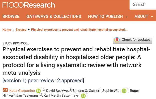 Physical exercises to prevent and rehabilitate hospital-associated disability in hospitalised older people: A protocol for a living systematic review with network meta-analysis